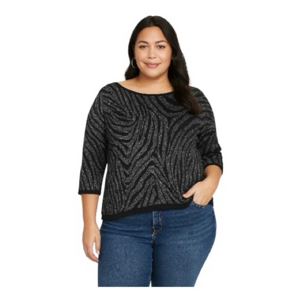 Jennifer Lopez Black and Silver Zebra Print Blouse